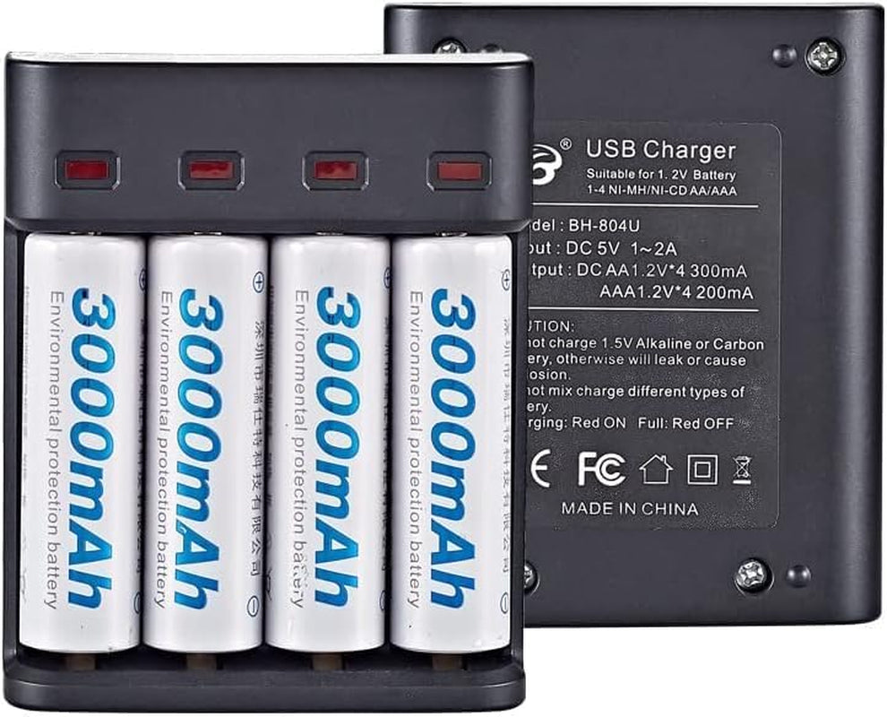 4 Slot Battery Charger for AA/AAA Batteries Nimh Battery Charger USB Universal Rechargeable Battery Charger