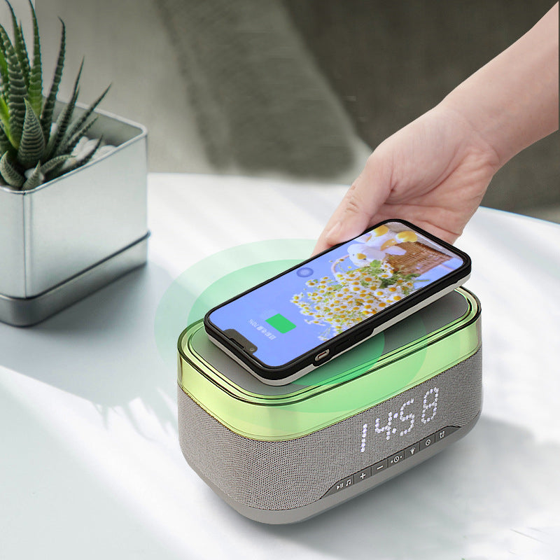 Intelligent Multifunctional Alarm Clock, Bluetooth Speaker, Wireless Charger Fast Charge, Clock, Atmosphere Night Light Home Decor