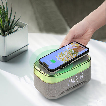Intelligent Multifunctional Alarm Clock, Bluetooth Speaker, Wireless Charger Fast Charge, Clock, Atmosphere Night Light Home Decor