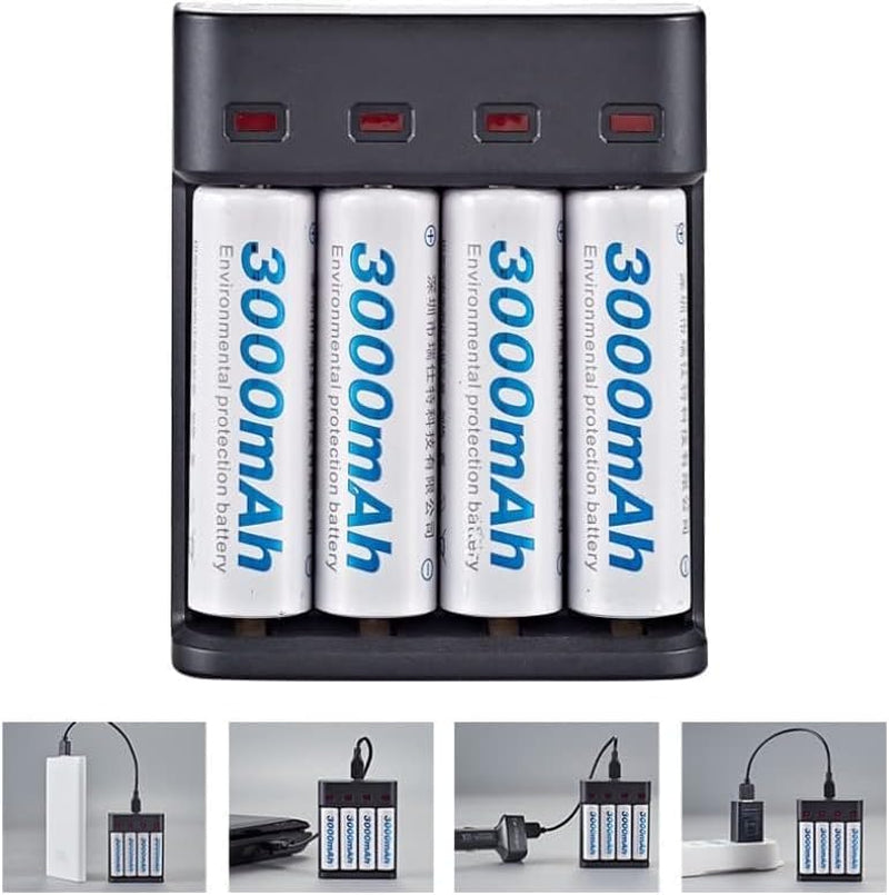 4 Slot Battery Charger for AA/AAA Batteries Nimh Battery Charger USB Universal Rechargeable Battery Charger