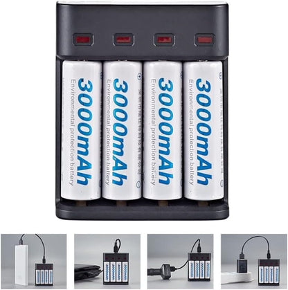 4 Slot Battery Charger for AA/AAA Batteries Nimh Battery Charger USB Universal Rechargeable Battery Charger