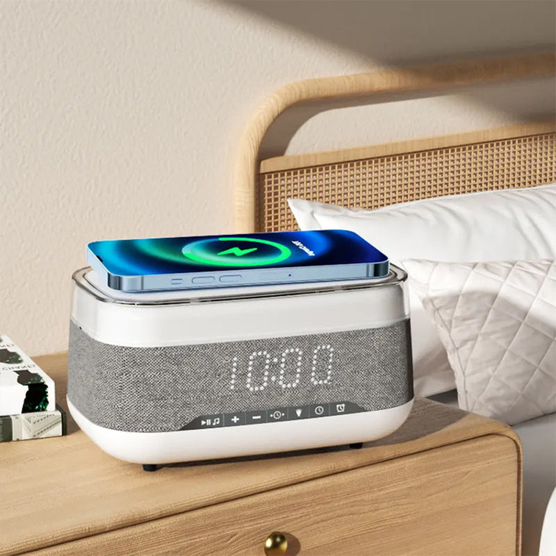 Intelligent Multifunctional Alarm Clock, Bluetooth Speaker, Wireless Charger Fast Charge, Clock, Atmosphere Night Light Home Decor